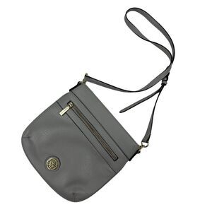 Anne Klein Gray Crossbody Bag Purse Embossed Faux Leather Polka Dot Interior